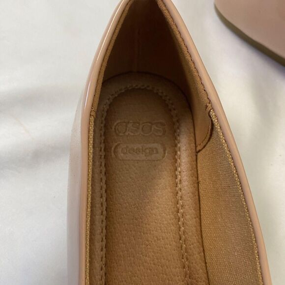 NEW ASOS DESIGN Preppy Patent Blush Pink Nude Lucky Pointed Ballet Flats US 5 - Picture 4 of 7